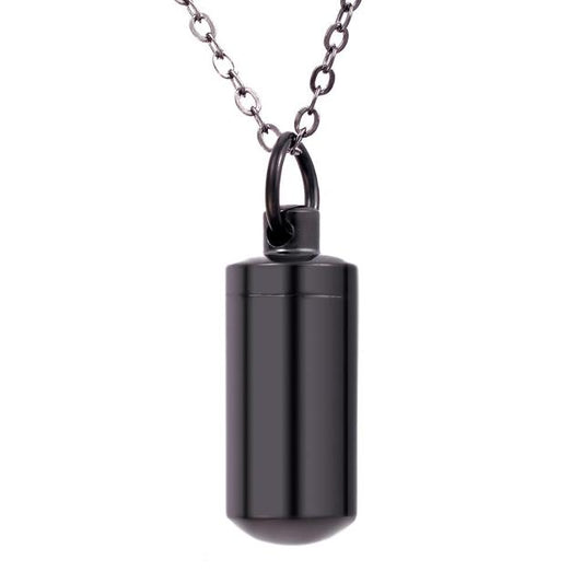 Schwarzer Edelstahl-Zylinder-Anhänger für Asche, Gedenkschmuck, Halskette.