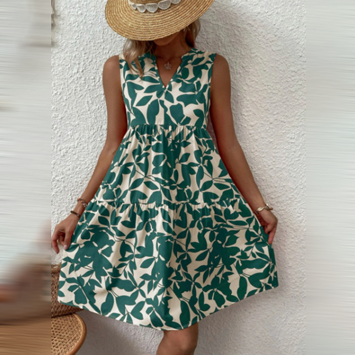 Boho sommerkjole med print og V-hals – Yalina