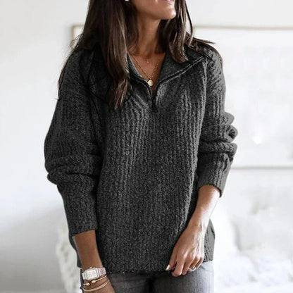 Efterårsstruktureret dame halv-zip sweater med lange ærmer – Noelle