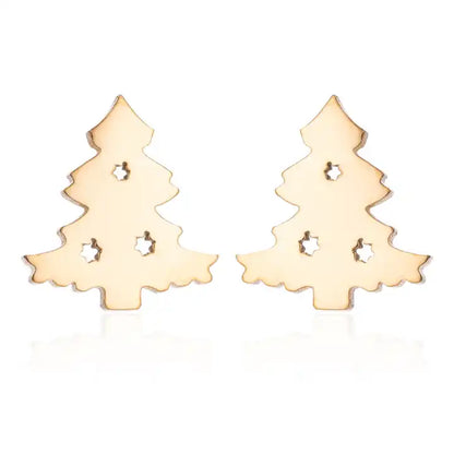 Goldene Tannenbaum-Ohrringe, Weihnachtsdesign, Edelstahl, festlicher Schmuck, Damenaccessoire.