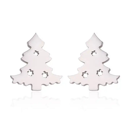 Silberne Tannenbaum-Ohrringe, weihnachtlicher Schmuck, Edelstahl, festliche Accessoires.