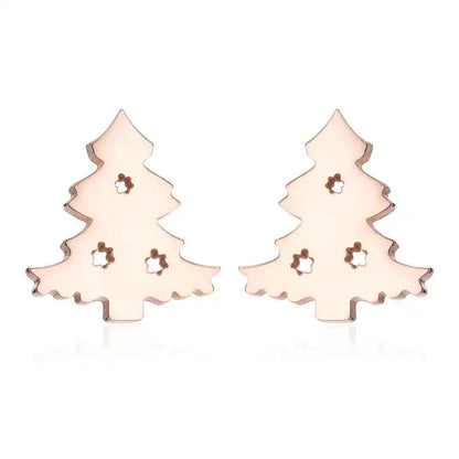 Roségoldene Tannenbaum-Ohrringe, weihnachtlicher Schmuck, Edelstahl, festliche Accessoires.