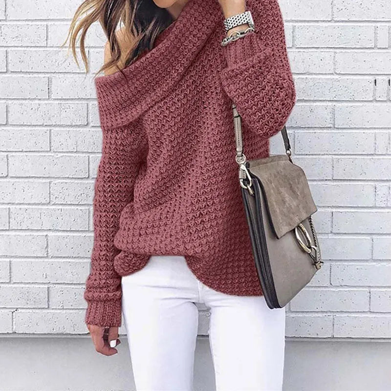 Dame Off-Shoulder Striktrøje – Selina