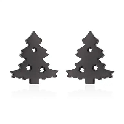 Schwarze Tannenbaum-Ohrringe aus Edelstahl, weihnachtliches Design, modischer Schmuck.