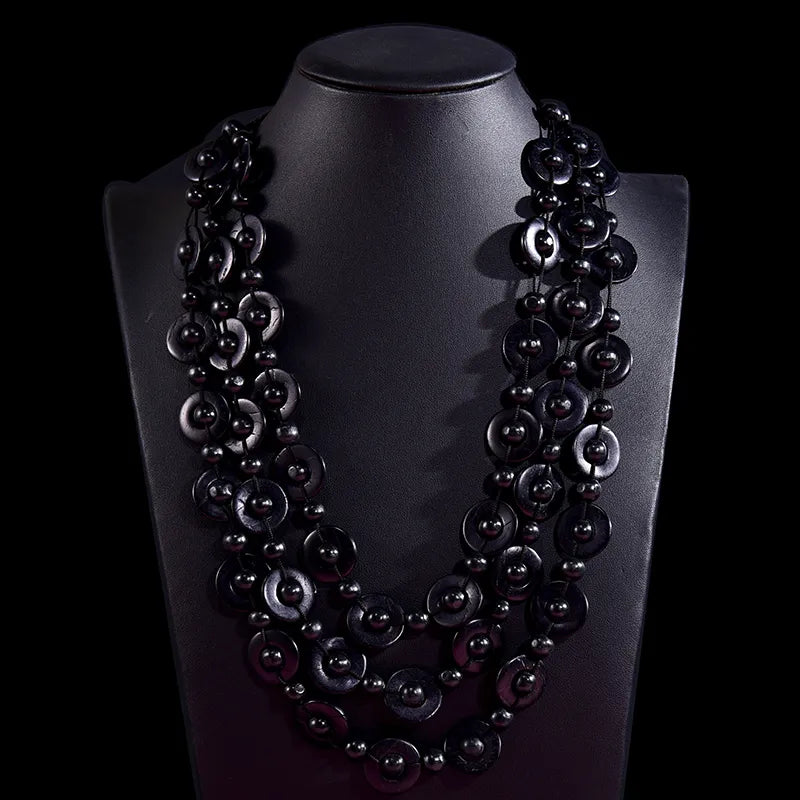 Schwarze Halskette aus Onyx, mehrreihig, elegantes Design, Schmuck für Damen.