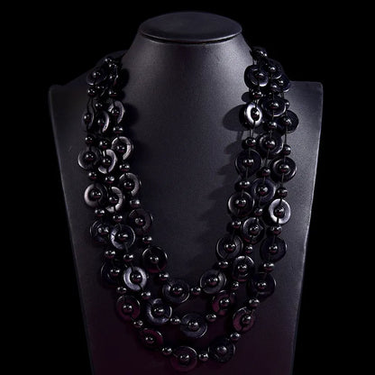 Schwarze Halskette aus Onyx, mehrreihig, elegantes Design, Schmuck für Damen.