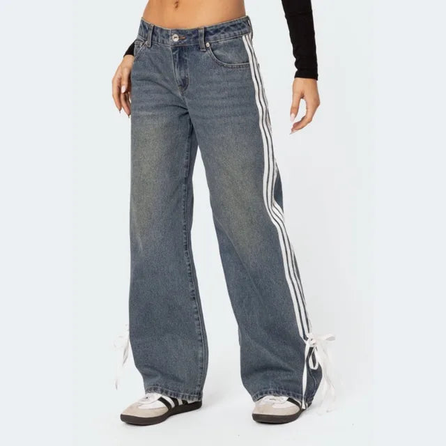 Brede jeans med striber og snørebånd - Mila