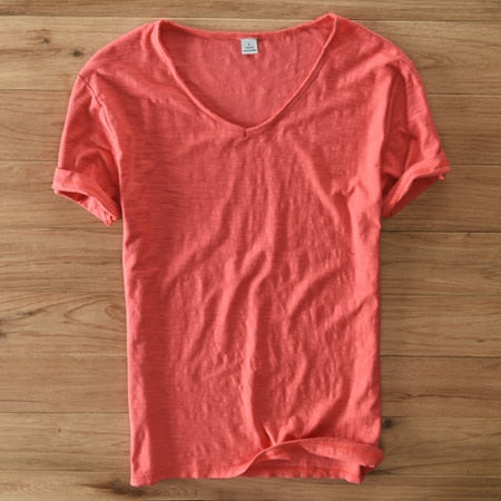 Let hør T-shirt med V-hals til herrer – åndbar & sommerlig – Thilo