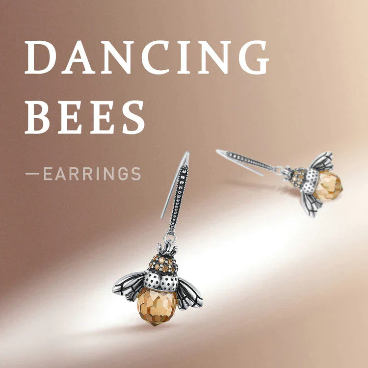 Bienen-Ohrringe aus Silber mit goldenen Details, elegantes Design, Schmuck für Damen.