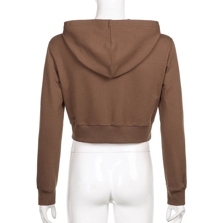 Efterårsinspireret, trendy, figursiddende cropped dame-hoodie med lynlås og hætte – Alina