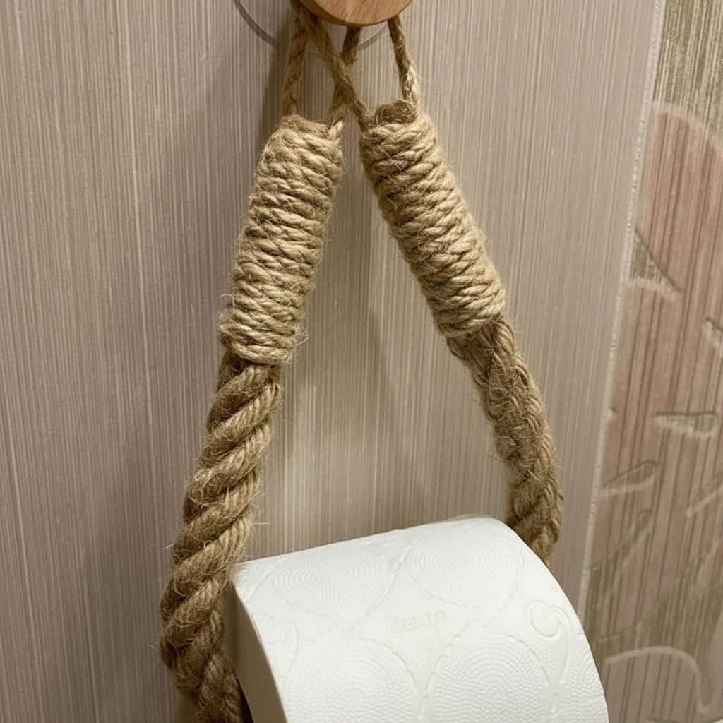 Hängender Papierhalter Aus Hanfseil - HempLoop