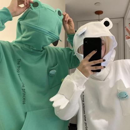 Unisex-hoodie med frø-design – Efterårsagtig Froggy-magi