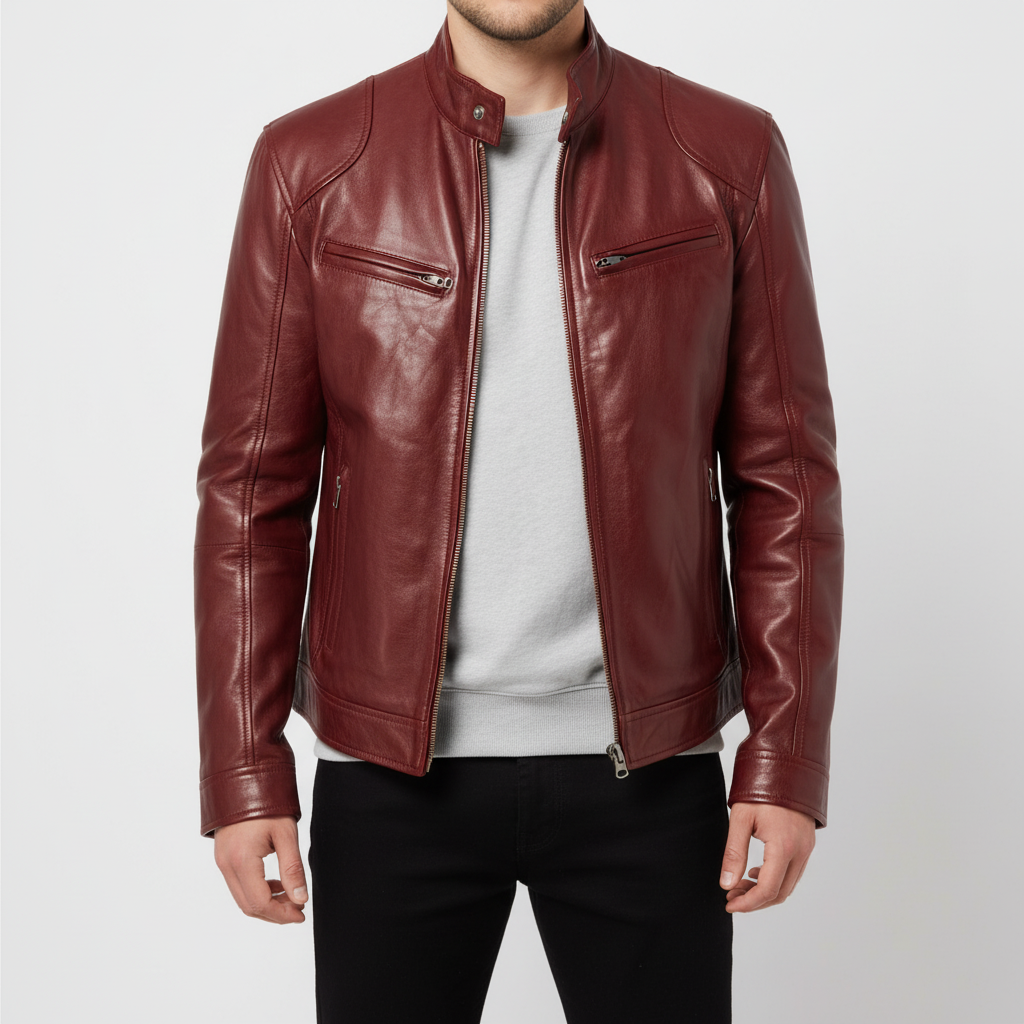 Herren Lederjacke Schlanker Schnitt - Spencer