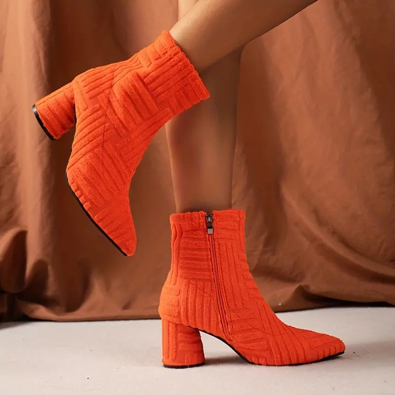 Ensfarvede damesstøvler med blokhæl - Selene