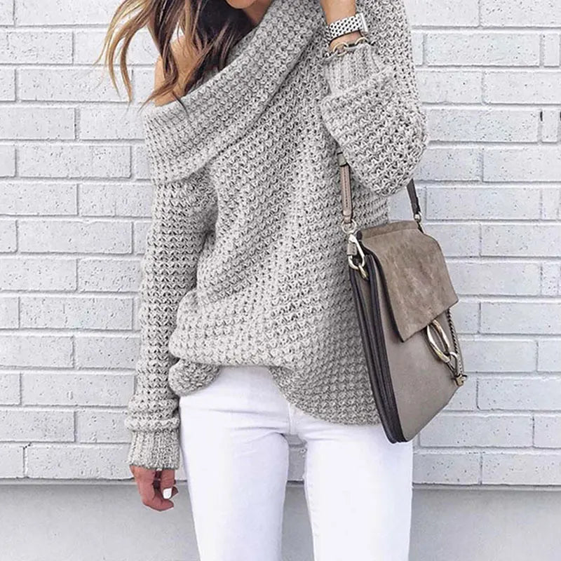 Dame Off-Shoulder Striktrøje – Selina