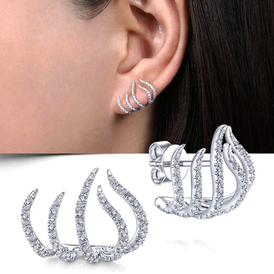 Silberne Krallen-Ohrringe mit Kristallen, modernes Design, vielseitiger Schmuck.