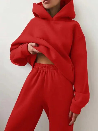 Dame hoodie og sweatpants sæt i fleece - efterårsmagi fra Marivelle