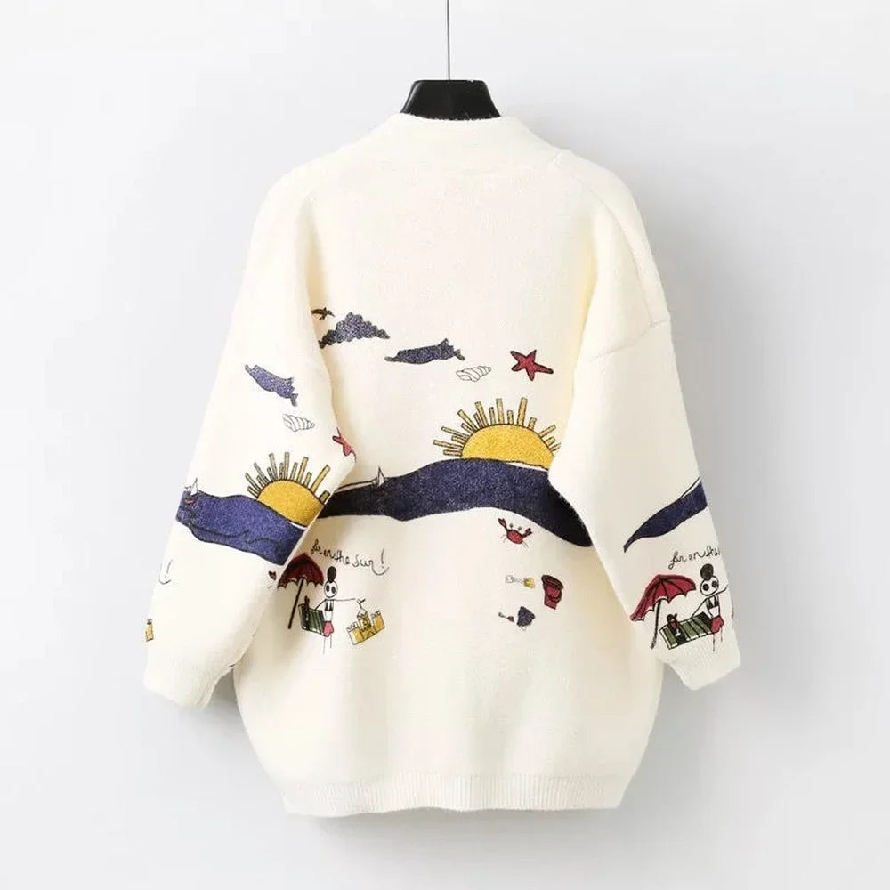 Strikket cardigan med legesygt print og knaplukning - Nova