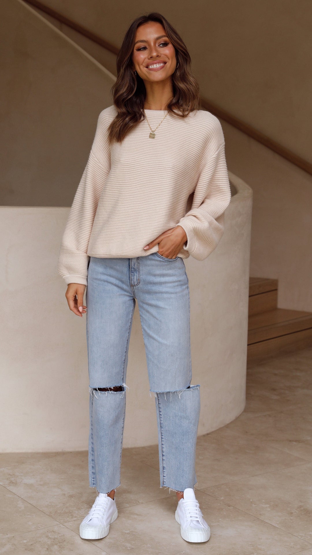 Beige strikket damestrøje - Isabella