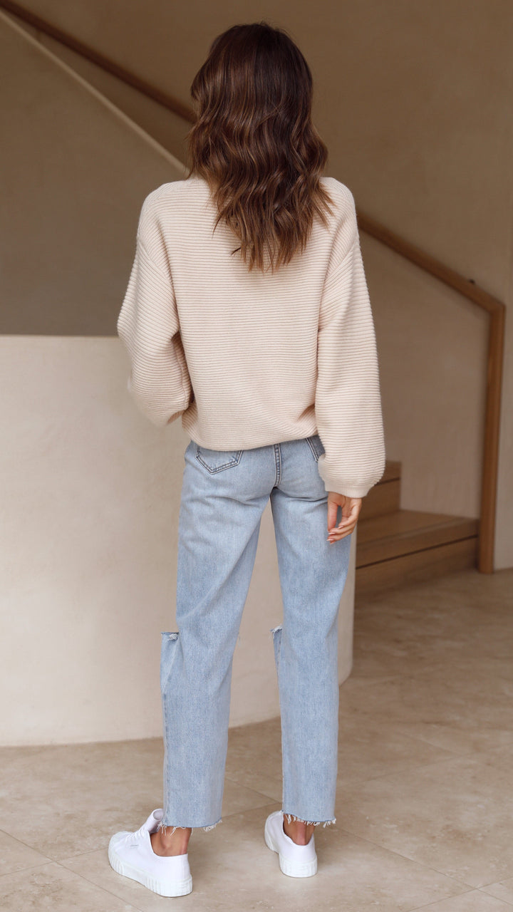 Beige strikket damestrøje - Isabella