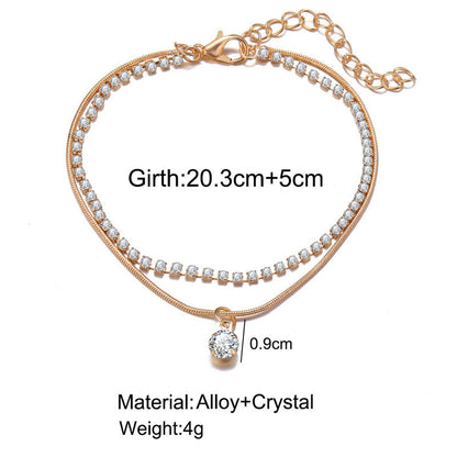 Goldene Boho-Fußkette mit Zirkonia, verstellbar, aus Legierung und Kristall, für Damen.