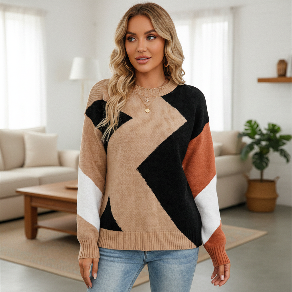 Patchwork Design Damen Pullover - Miriam