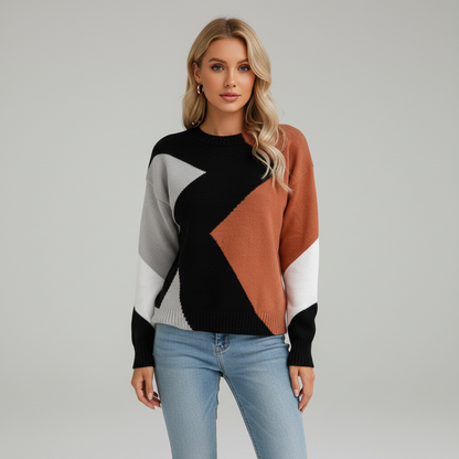 Patchwork Design Damen Pullover - Miriam