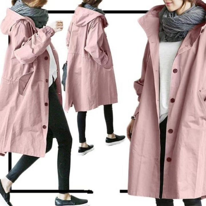 Lang trenchcoat til damer med hætte - Isabelle