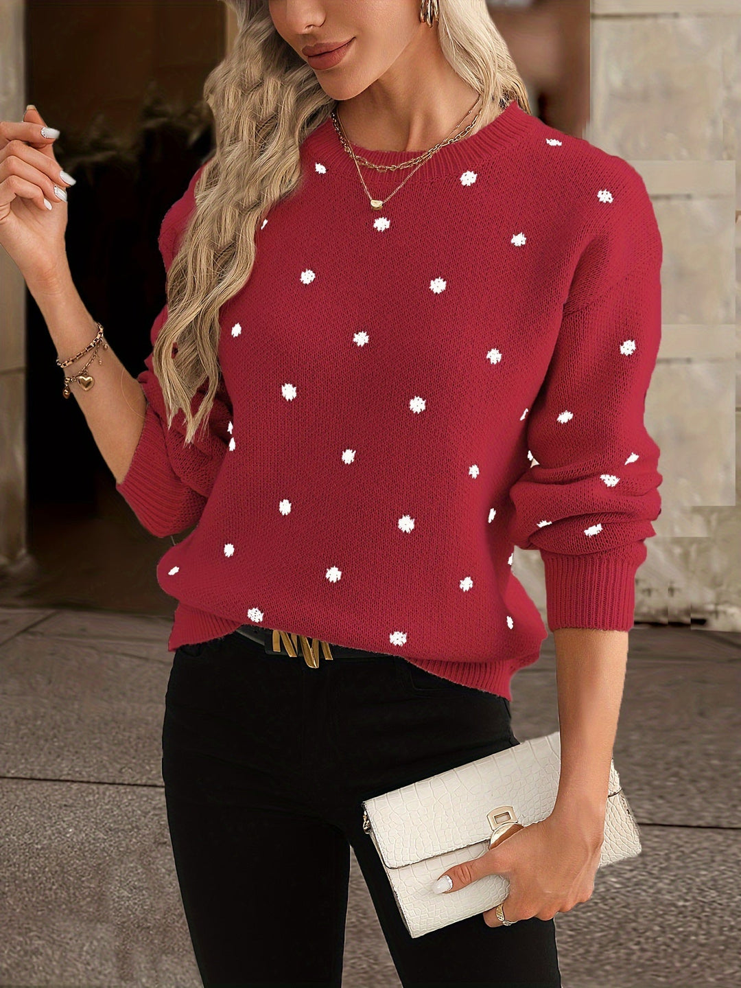 Locker Sitzender Pullover Mit Punktmuster - Sahra