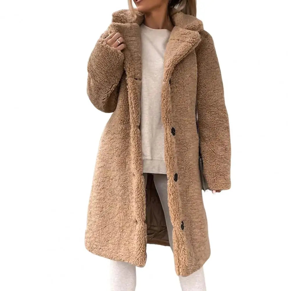 Long Fluffy Button-Front Winter Coat - Carla