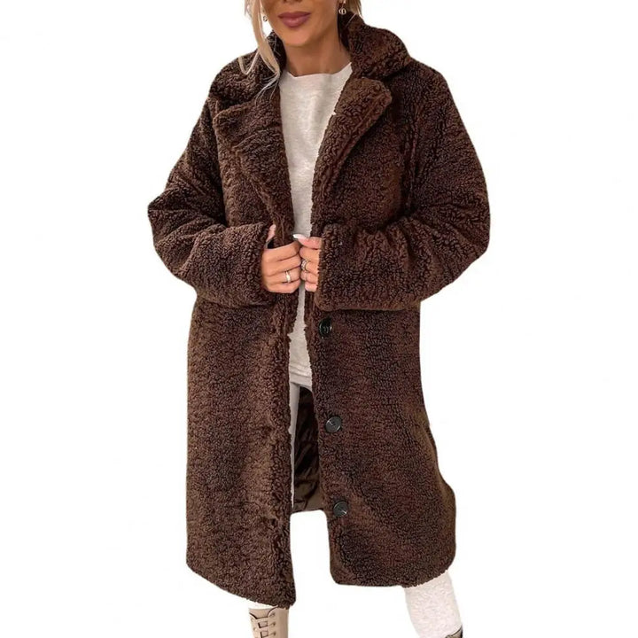 Long Fluffy Button-Front Winter Coat - Carla