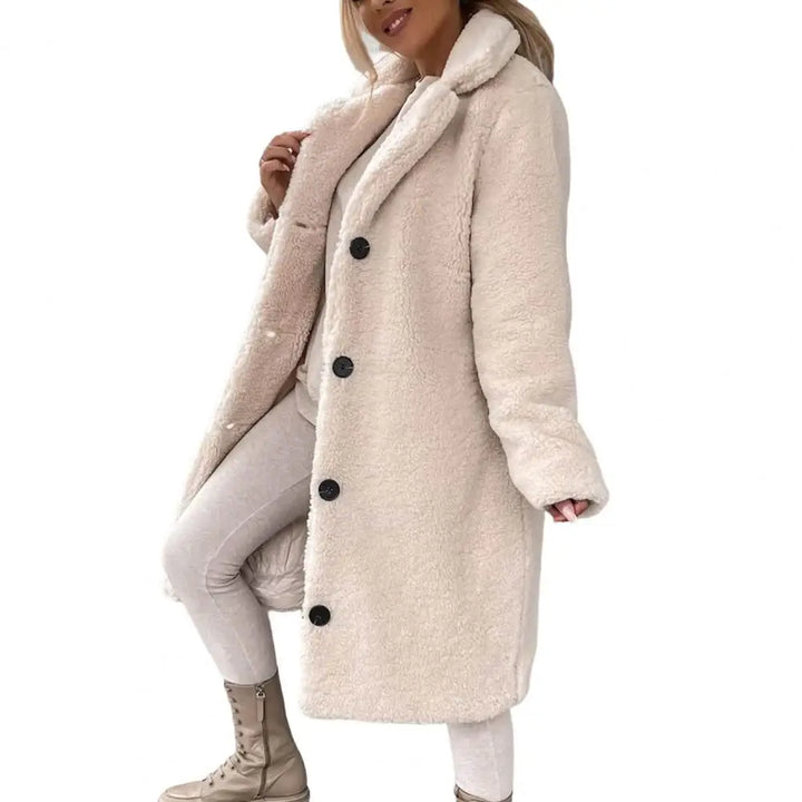 Long Fluffy Button-Front Winter Coat - Carla