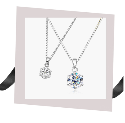 Silberne Halskette mit sechseckigem Anhänger und Kristall, eleganter Schmuck für Damen.