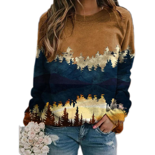 Dame sweater med efterårslanskab print - Alina