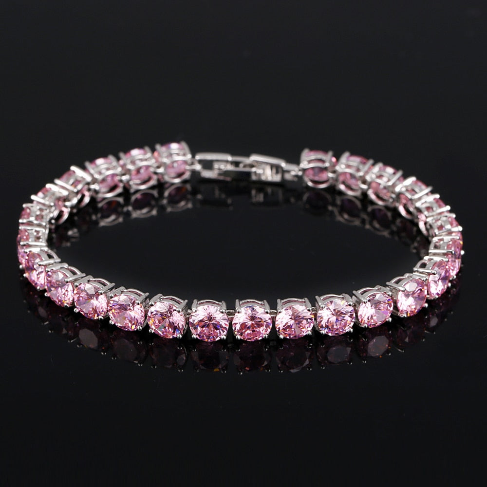 Rosa Zirkonia Tennisarmband, Silber, funkelnd, eleganter Schmuck, Damenaccessoire.
