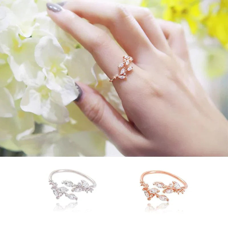 Damenring Roségold mit Zirkonia, florales Design, eleganter Schmuck, Geschenkidee für Frauen