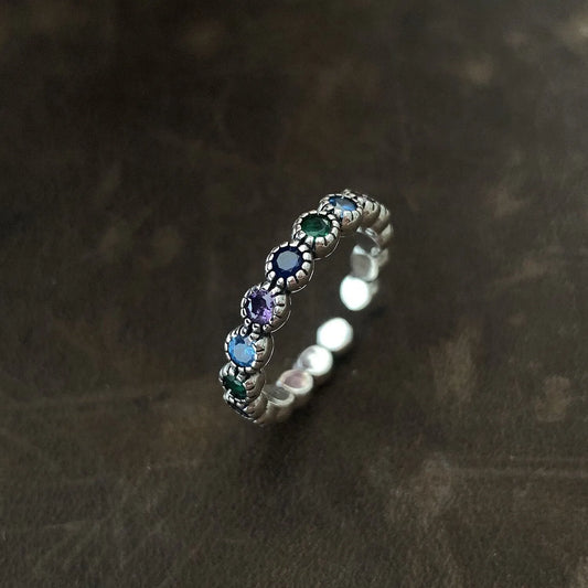 Silberring mit bunten Edelsteinen, handgefertigt, Boho-Stil, Damen-Schmuck, Geschenkidee.