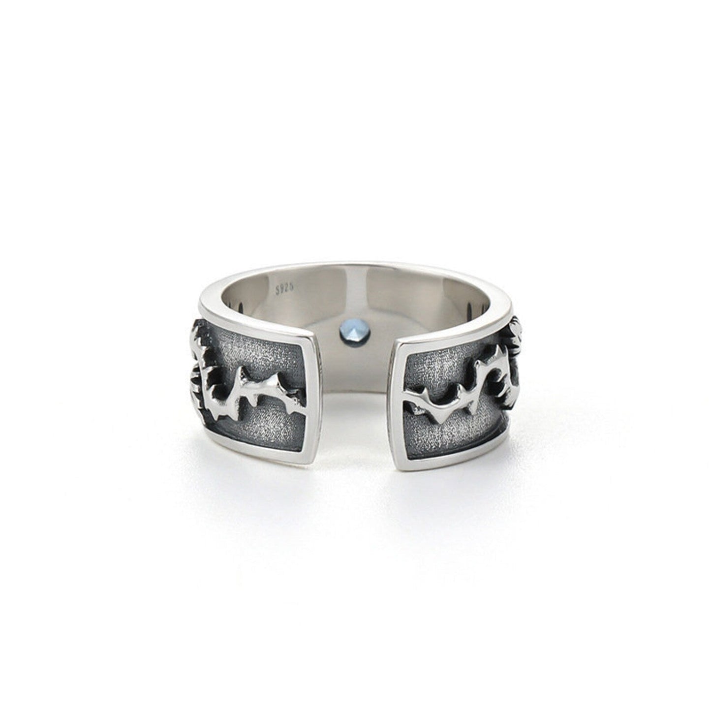 Silberring mit schwarzem Zackenmuster, offenes Design, Herrenring, Schmuckaccessoire