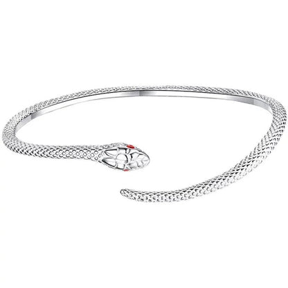 Silberne Schlangen-Halskette, elegantes Design, rotes Auge, Schmuck für Damen, modisch.