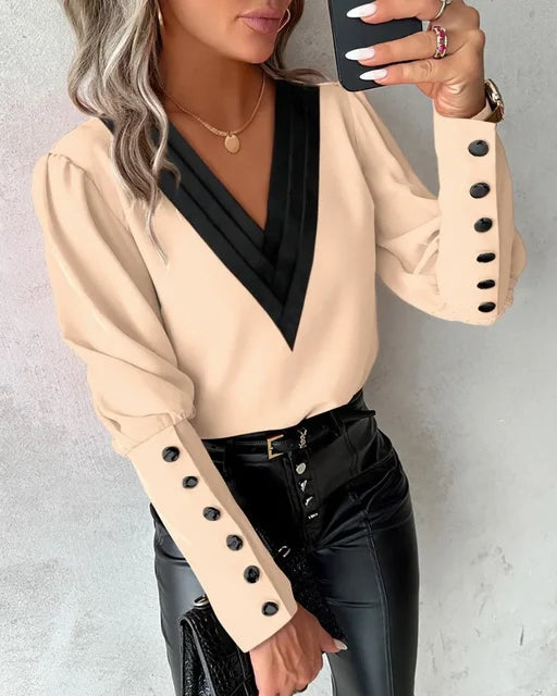 Damebluse med V-udskæring – Isolde