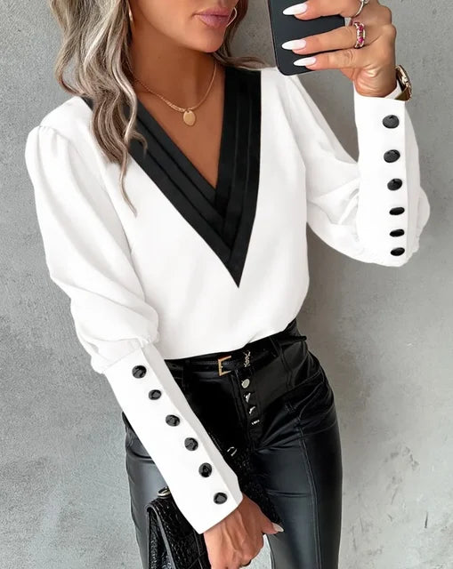 Damebluse med V-udskæring – Isolde