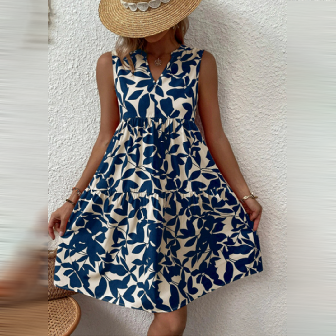 Boho sommerkjole med print og V-hals – Yalina