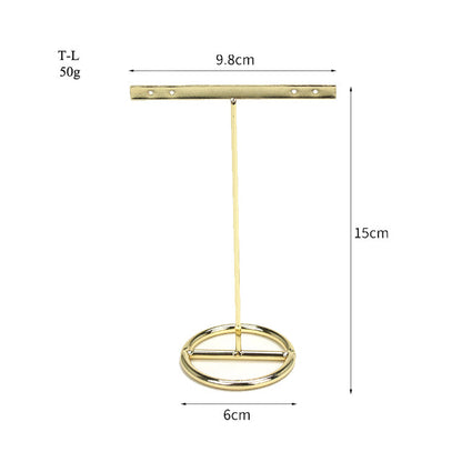 Goldener T-förmiger Schmuckständer aus Metall, 15cm hoch, für Ohrringe und Ringe.