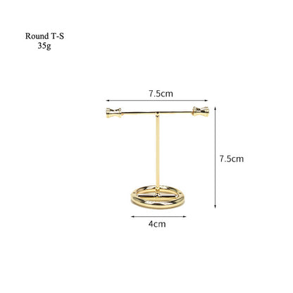 Goldener T-förmiger Schmuckständer aus Metall, ideal für Ohrringe und Ringe, 7,5 cm hoch.