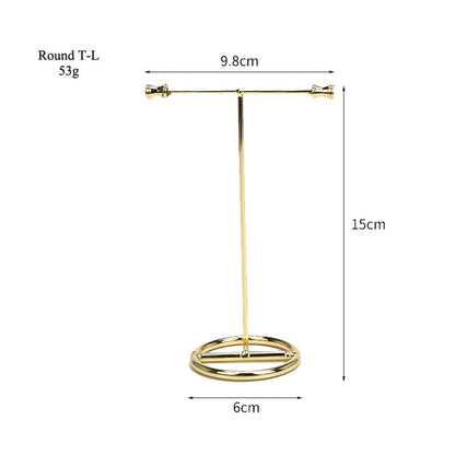 Goldener T-förmiger Schmuckständer aus Metall, ideal für Ohrringe, 15cm hoch, 9,8cm breit.