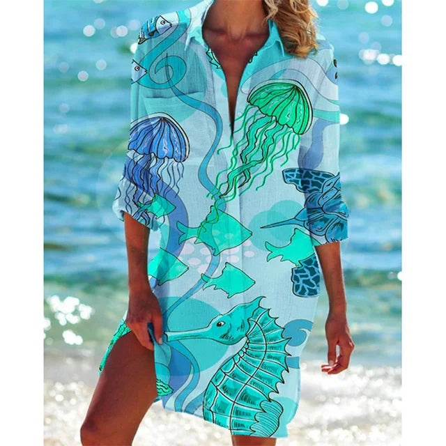 Lang Hawaii-bluse med blomsterprint – Zoë