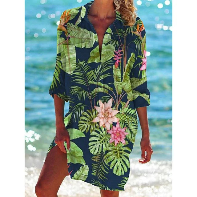 Lang Hawaii-bluse med blomsterprint – Zoë