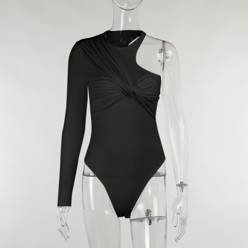 Stilfuld langærmet bodysuit til damer med draperingseffekt & figurnær pasform – Mira