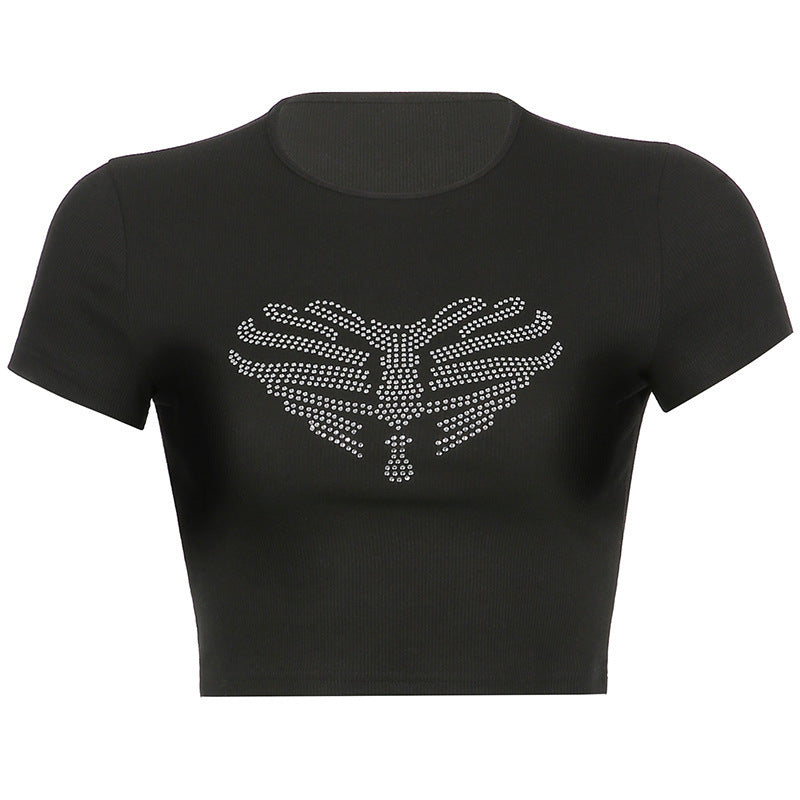 Trendy croptop til damer med strass-skeletmønster – Yara