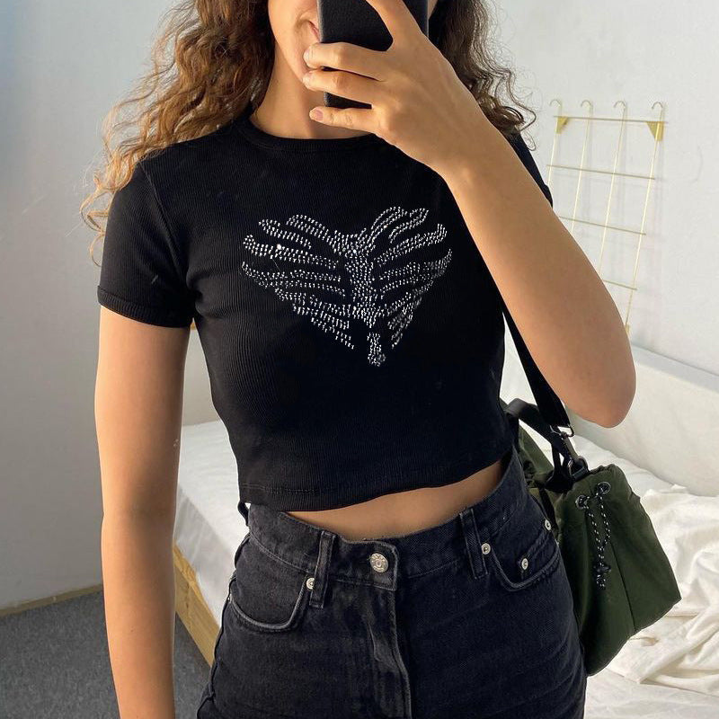 Trendy croptop til damer med strass-skeletmønster – Yara